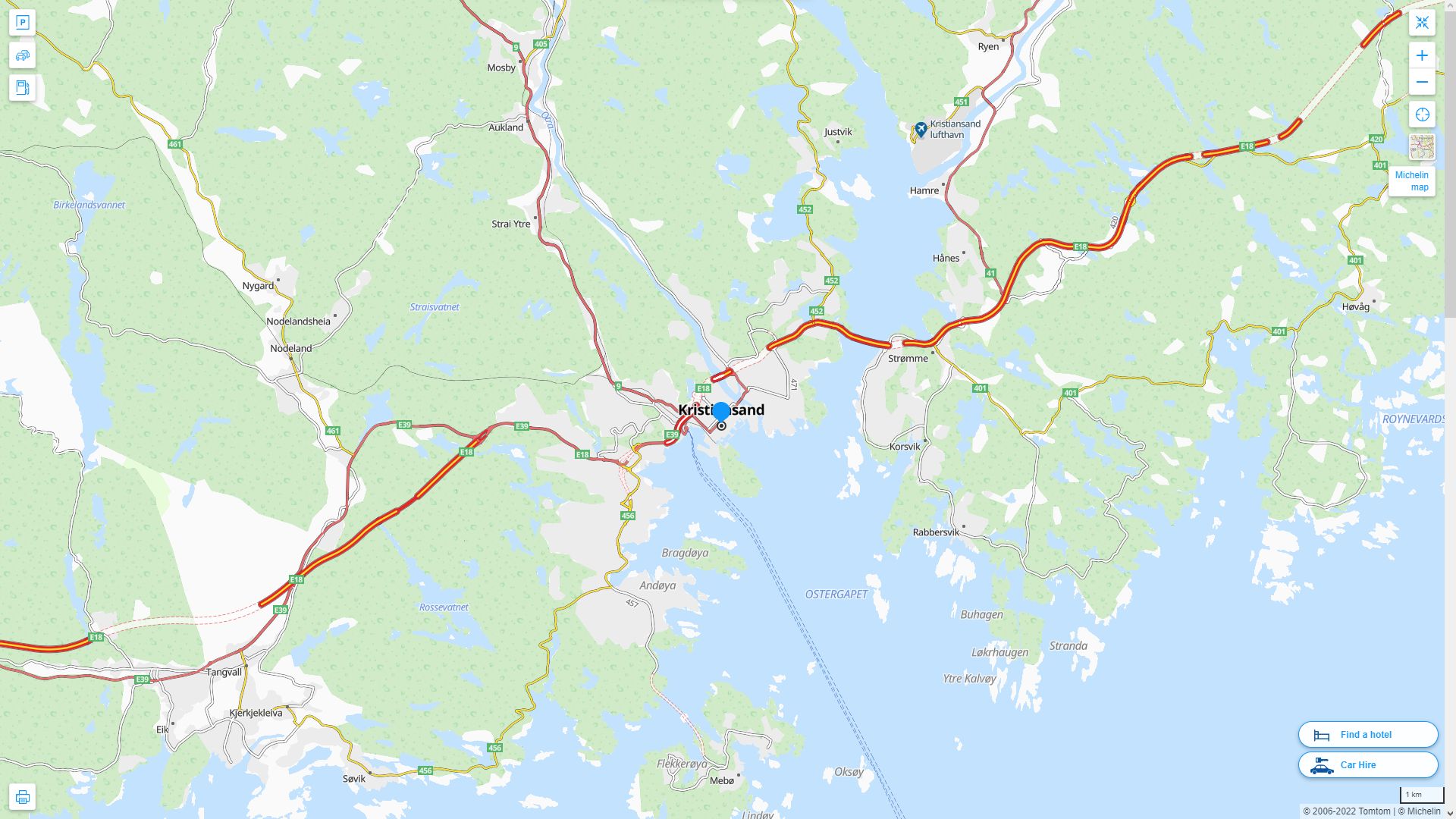 Kristiansand Norvege Autoroute et carte routiere